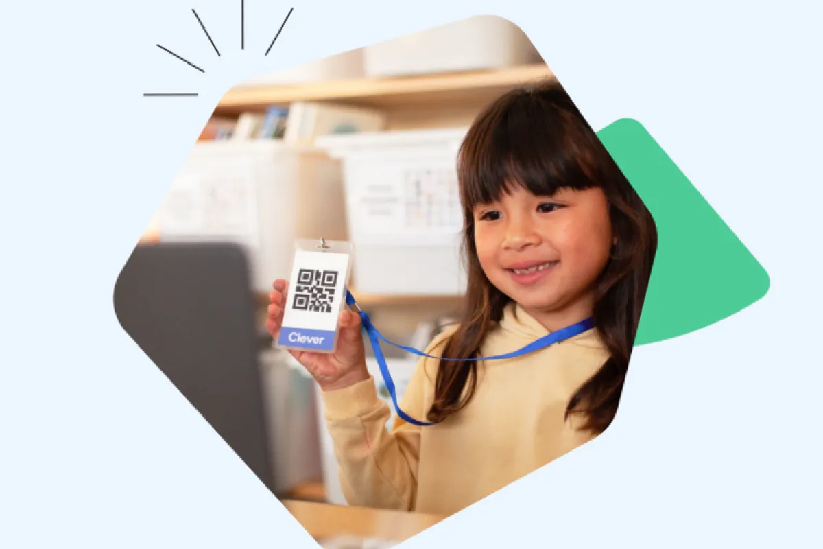 Image of a child holding up a Clever ID with a QR code