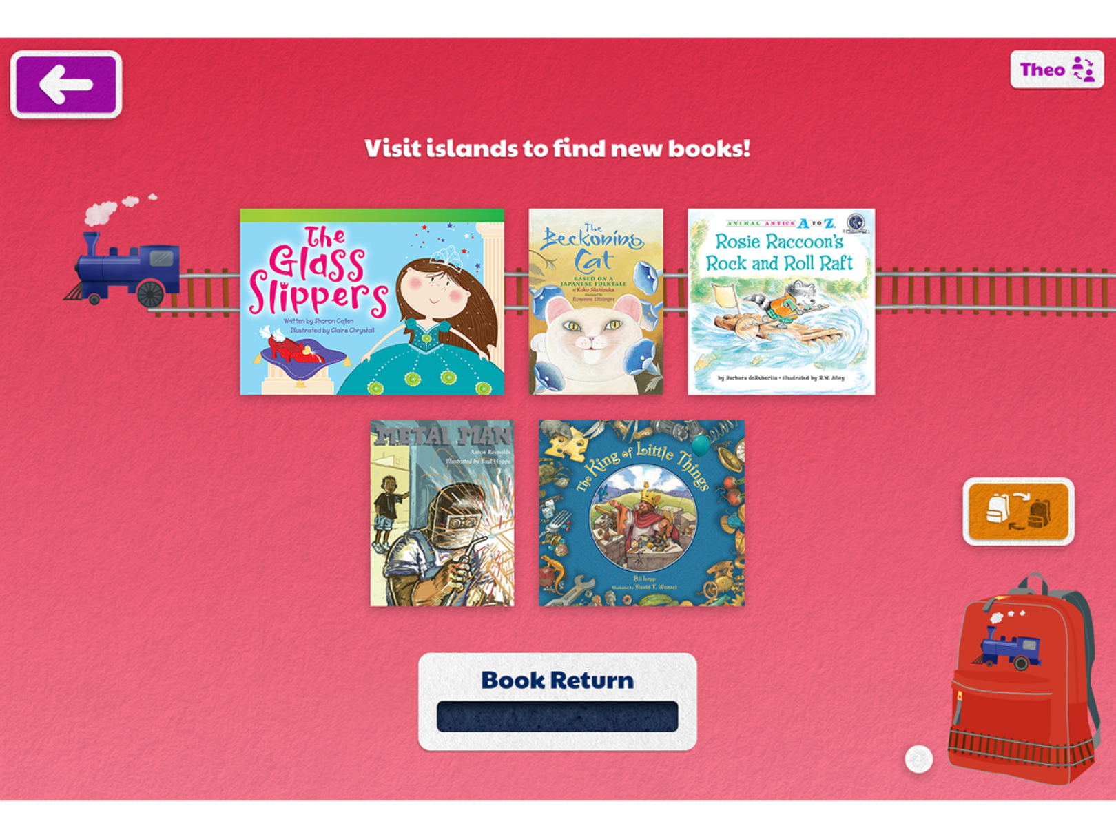 Screenshot of the backpack view of Skybrary app