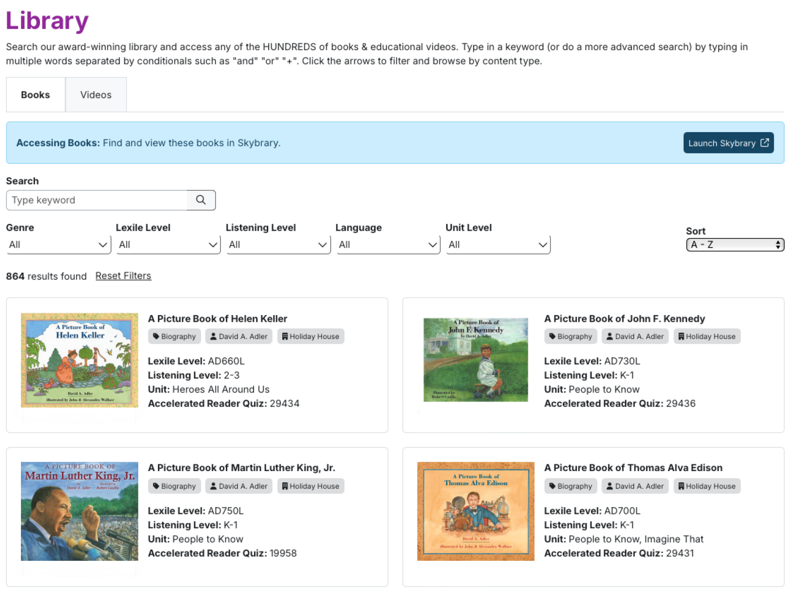 Screenshot of the Library tab