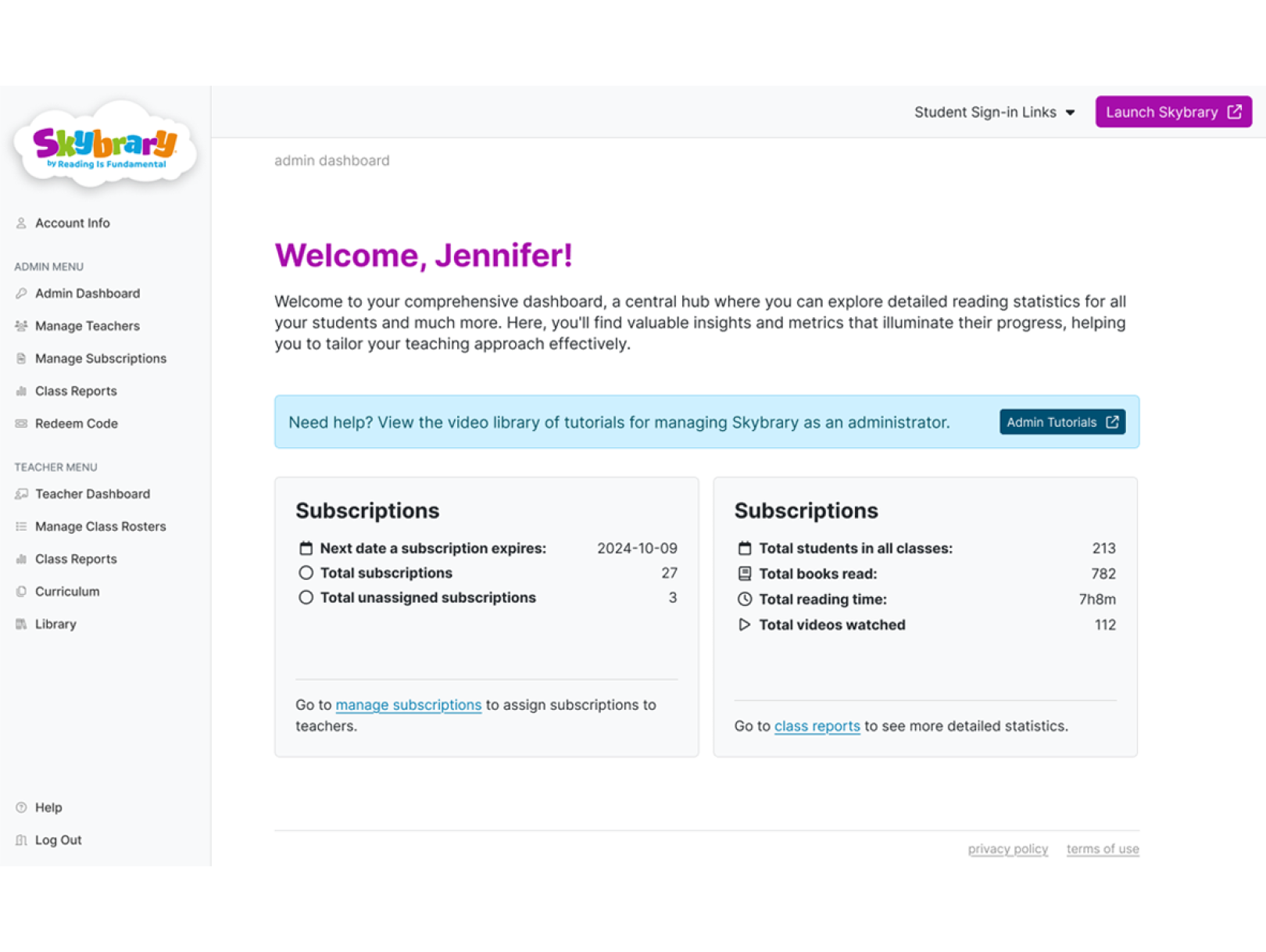 Screenshot of an admin dashboard